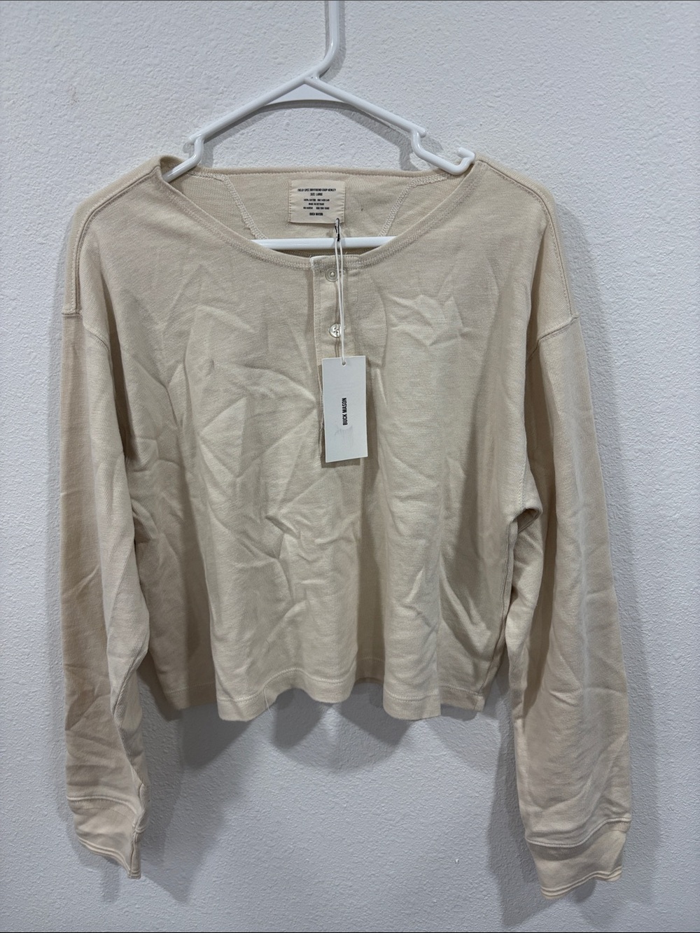 Buck Mason Women's Natural Field Spec Boyfriend Crop Tee Retail $98 Large